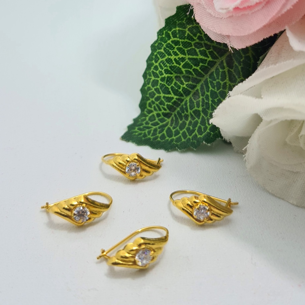 Anting Kait Emas Muda Motif Daun Mata Putih