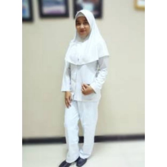 Hijab Suster Terbaru/Jilbab Bidan/Kerudung Perawat/Bergo Instan DinKes, Stikes/Busa Antem Garis Full-Putih polos