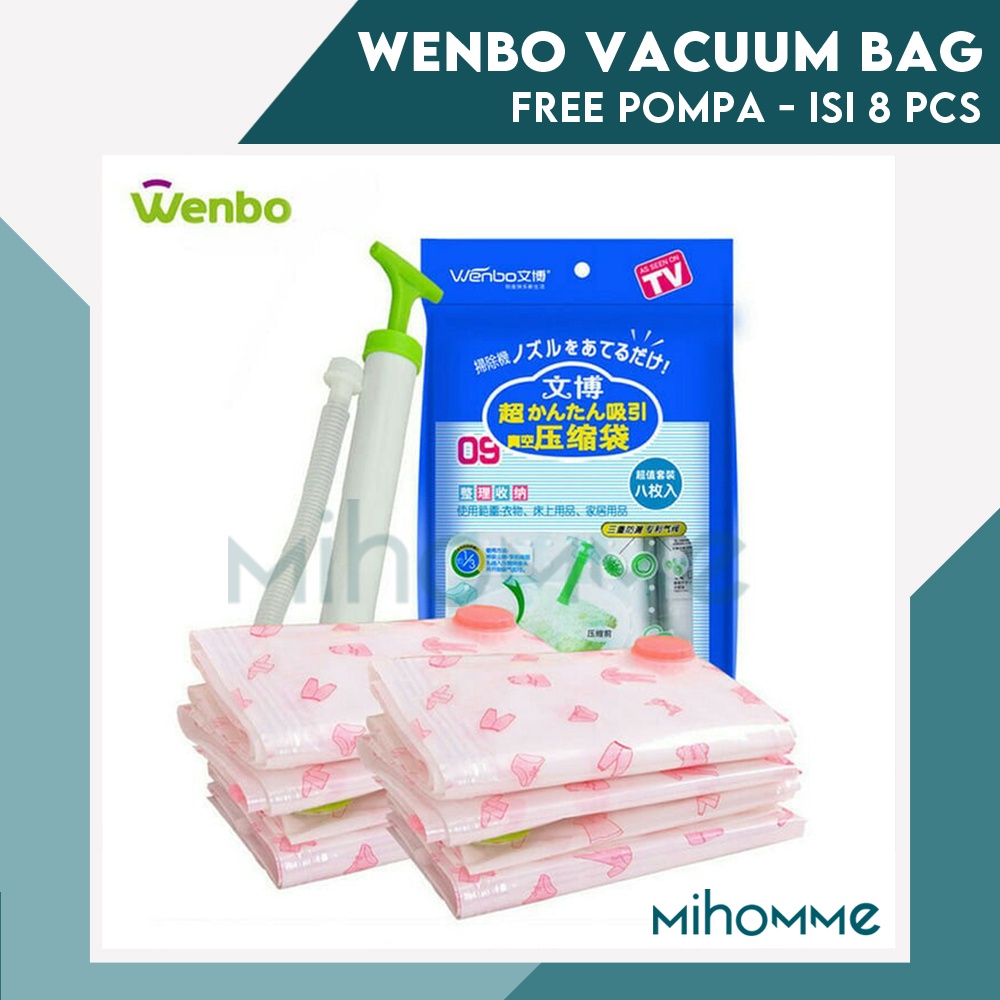 WENBO Vacuum Bag Isi 8 Free Pompa Manual Plastik / Kantong Vakum