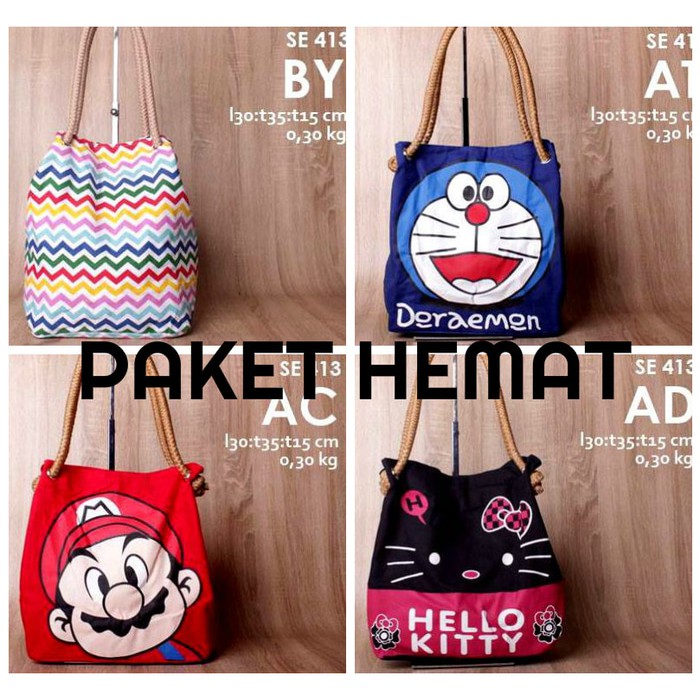 Promo Unik SUPER PROMO  PAKET HEMAT TOTE BAG ISI 4 Murah Diskon Berkualitas