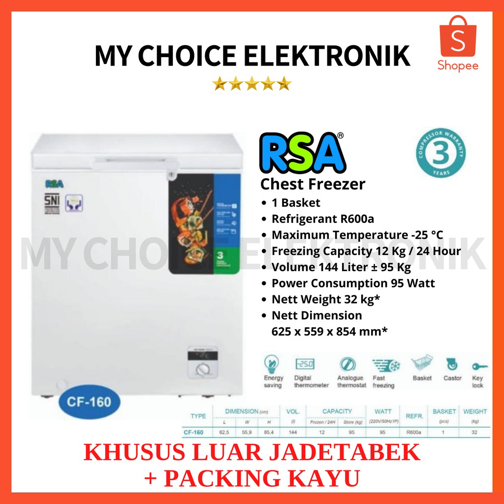 RSA Chest Freezer CF-160 + Packing Kayu [Luar Kota]