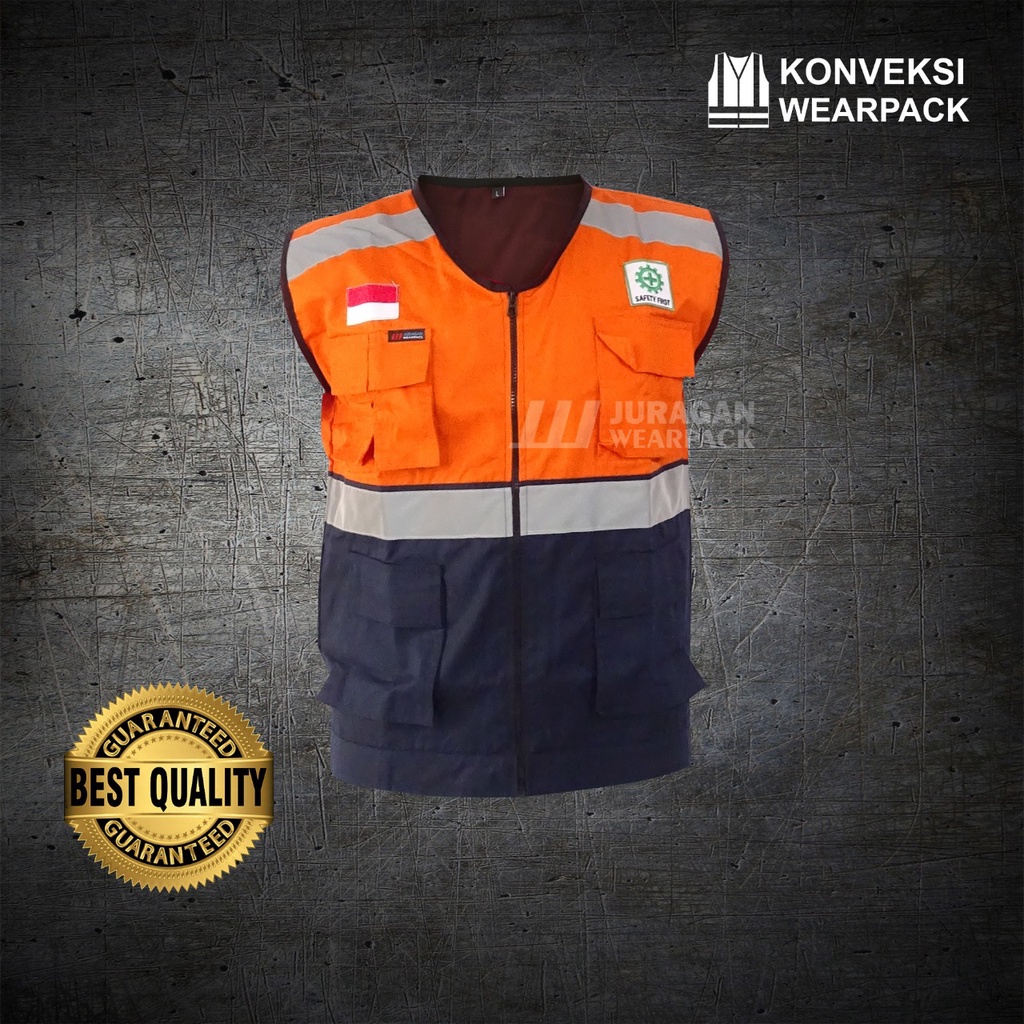 Rompi Safety Warna Orange Kombinasi Biru Navy