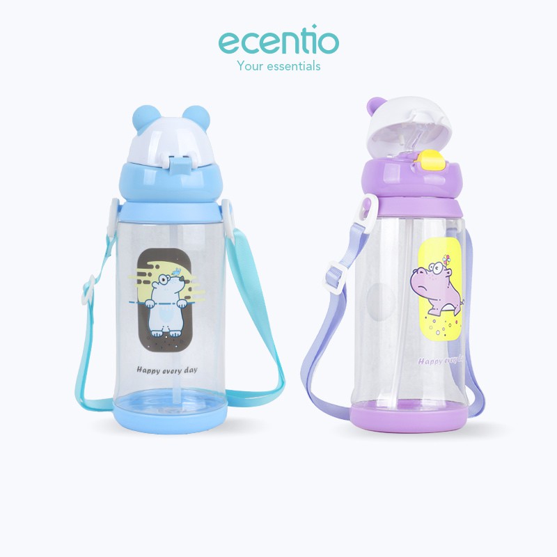 

Ecentio 700 ml botol minum jerami gandum anak-anak Kartun Hewan Sippy Cup Dengan Tali Bahu bottle