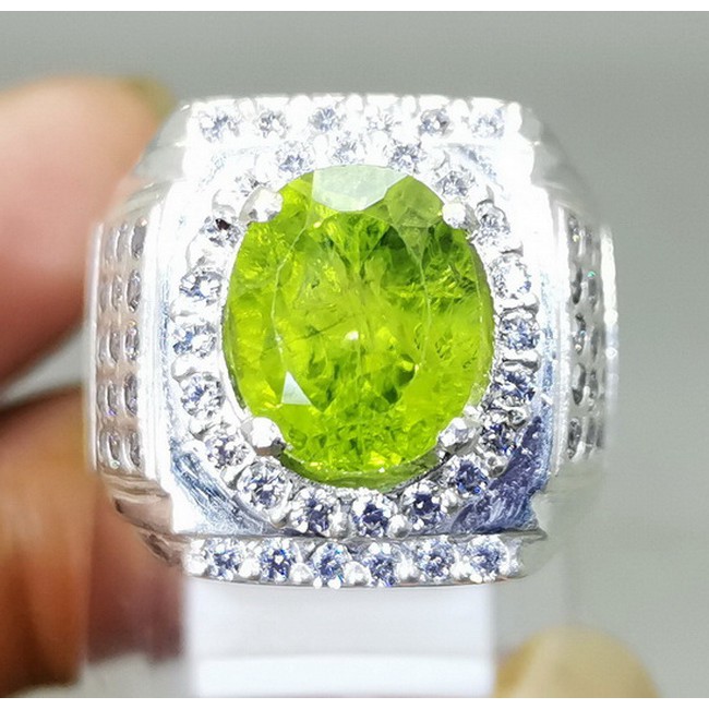 Batu Akik Hijau Peridot Asli Cincin Perak