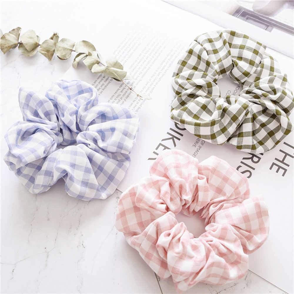 Ikat Rambut Scrunchie Jepang Motif Catur/Polos/Transparan (ValensiaHair)