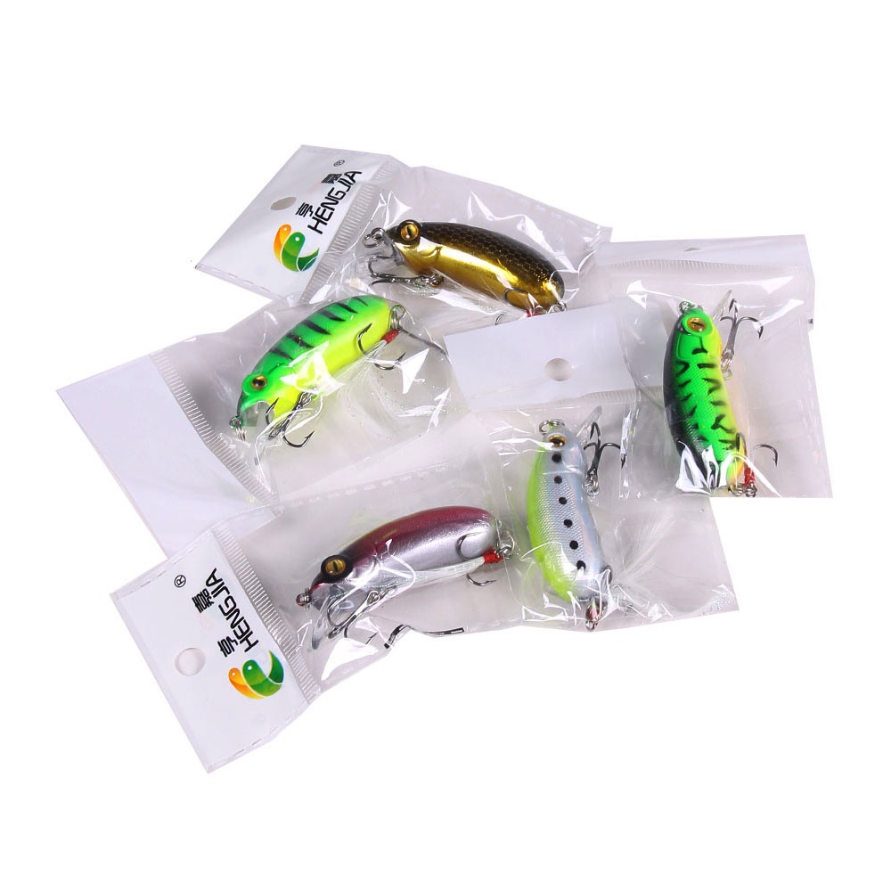 HENGJIA 5pcs Crankbait Fishing Lure 6CM 10G Feather Hooks Hard Bait Artificial Wobblers Fishing Tackle