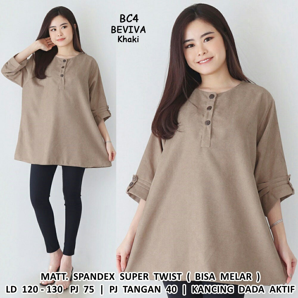 BIGCLO - (COD) LD 120cm Blouse Jumbo Wanita BC4 Baju Atasan Bigsize Lengan Panjang-Beviva (Khaki)