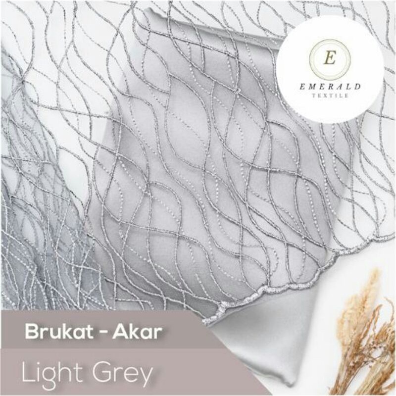 SETENGAH METER Kain Brokat Tile Prancis Bahan Kebaya Motif Akar - Light Grey/Deep Silver ( HARGA PER 50cm KAIN )