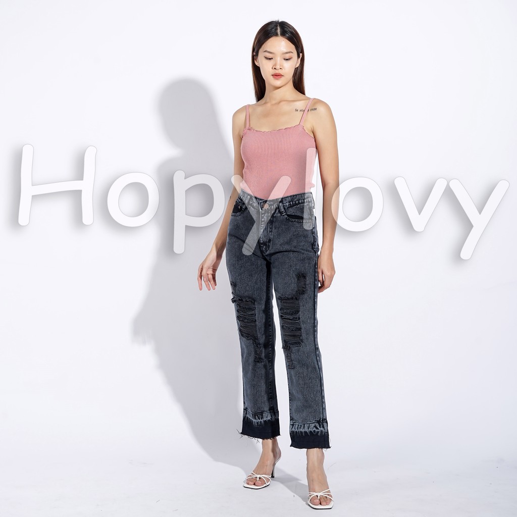 HOPYLOVY - Celana Boyfriend Wanita Ripped Jeans BF Baileya Snow Acid