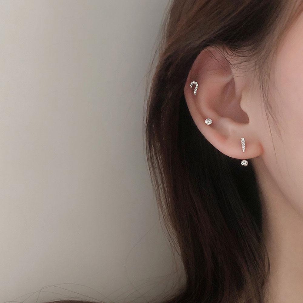 NEEDWAY Stud Anting Perak Jarum Kreatif Mewah Simbol Kristal Berlian Imitasi Kecil Perhiasan Harian