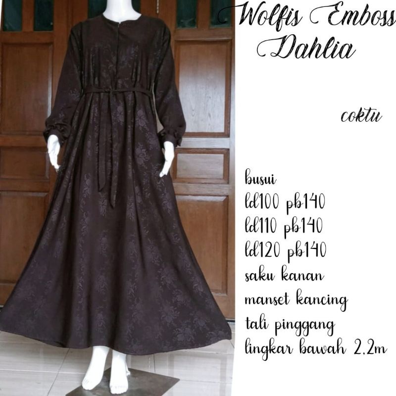 gamis syari wolfis embos motif-coktu dahlia