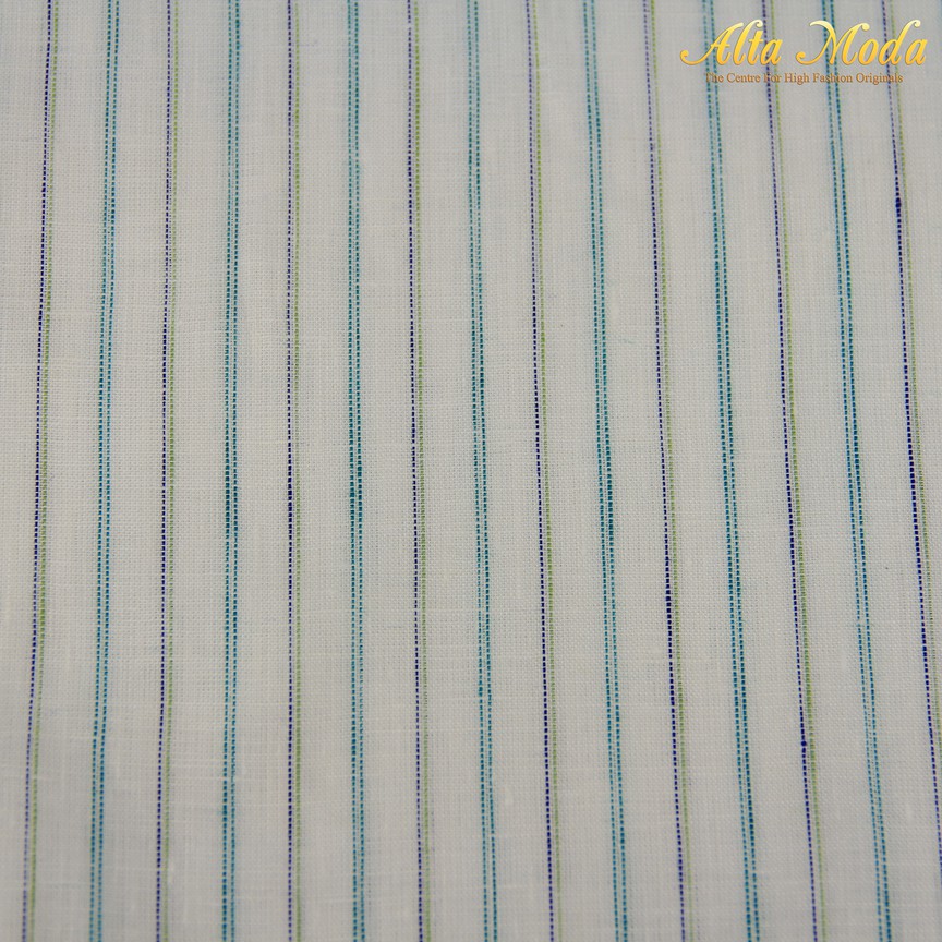 

Alta Moda Linen Shirting Putih Motif Garis Putus Hijau Biru (1M)