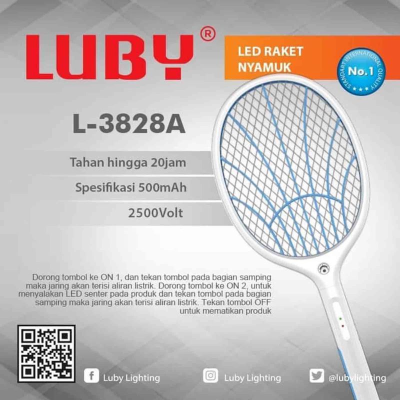 Raket nyamuk luby L3828A /Raket nyamuk senter lampu