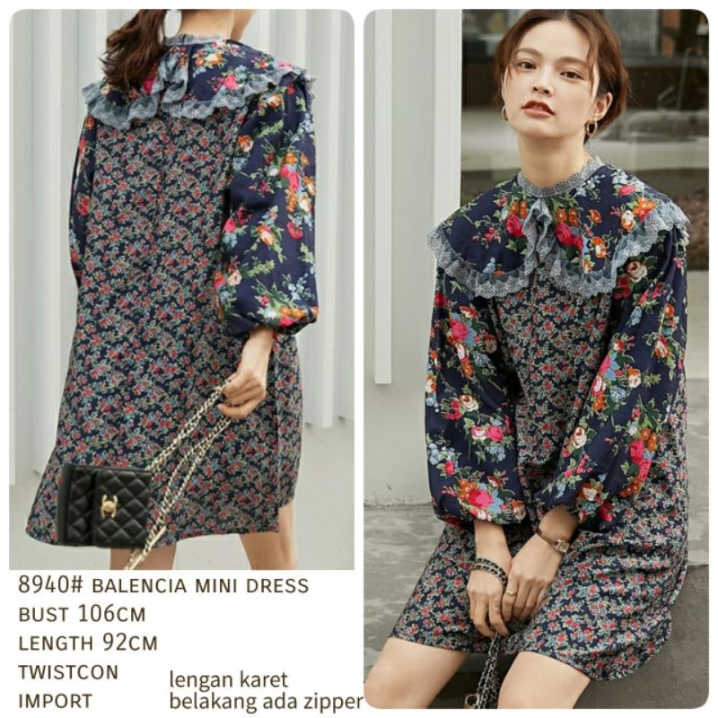 MDLV ~ 8940 Balencia Mini Dress Navy Floral Dress Mini premium Fashion Import