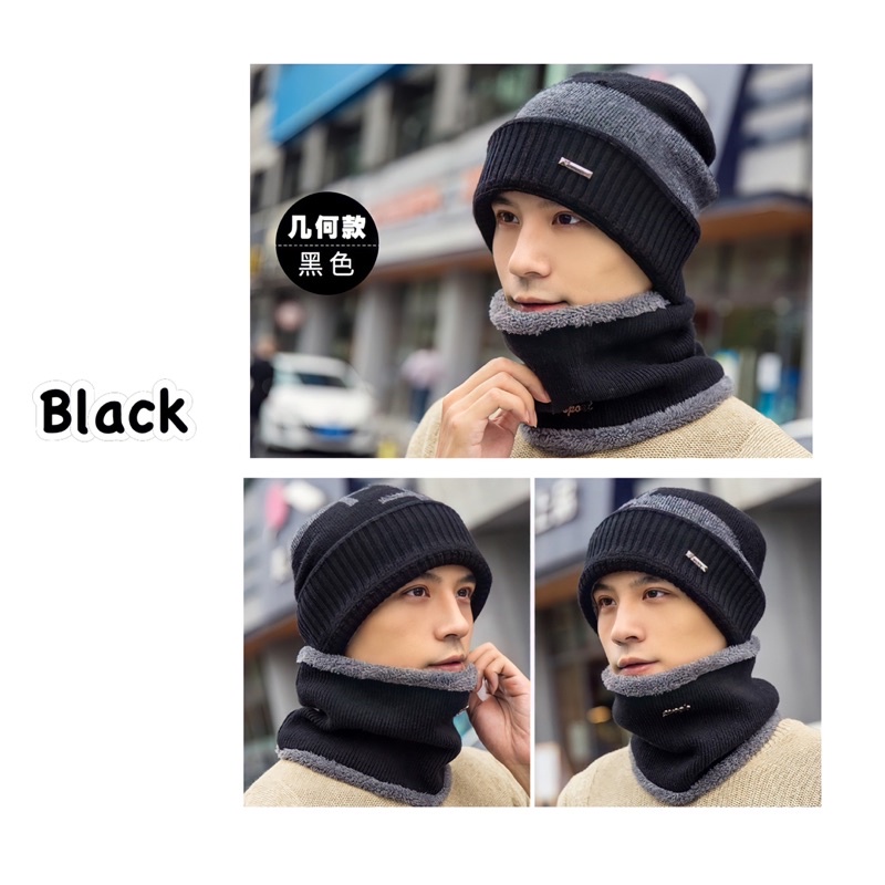 Beanie hat set neck warmer topi kupluk pria wanita hangat gunung set penghangat leher winter musim dingin