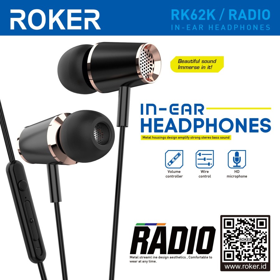 HEADSET - HF - EARPHONE ROKER RADIO / RK62K IN EAR HEADPHONES