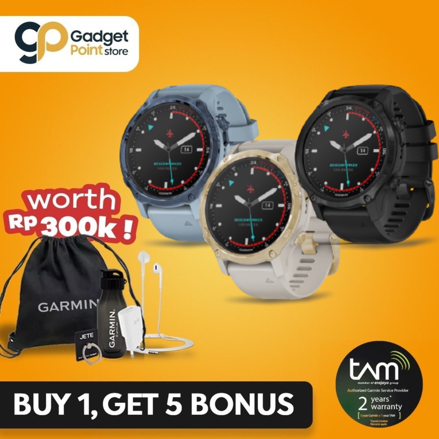 Garmin Smart Watch Descent Mk2 Stainless Steel with Black Band - Garansi Resmi TAM 2 Tahun