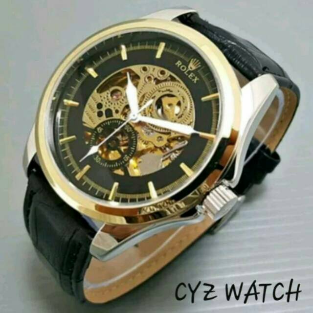 Jam Tangan Pria Elegant Exclusive ROLEX MASTER Autometic Premium Watch Black Gold