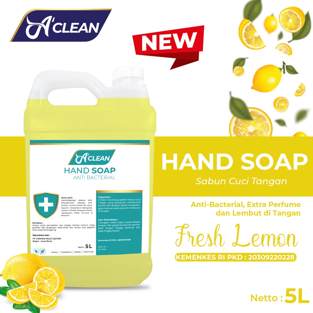 Sabun Cuci Tangan / HAND SOAP / HAND WASH Antiseptik Antibacterial 5 Liter A Clean Care