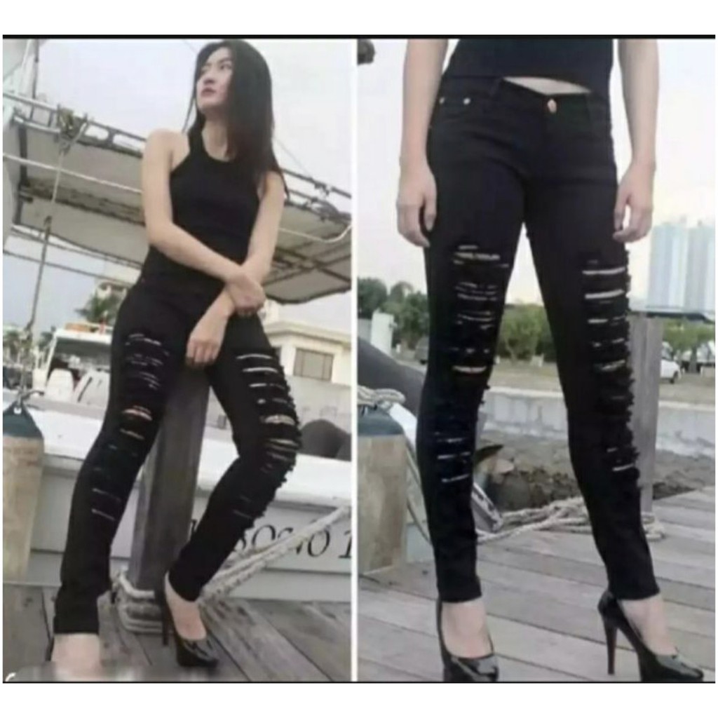 Celana Jeans Panjang Wanita Sobek Tidak Tembus/ Jeans Sobek Distro Wanita Panjang