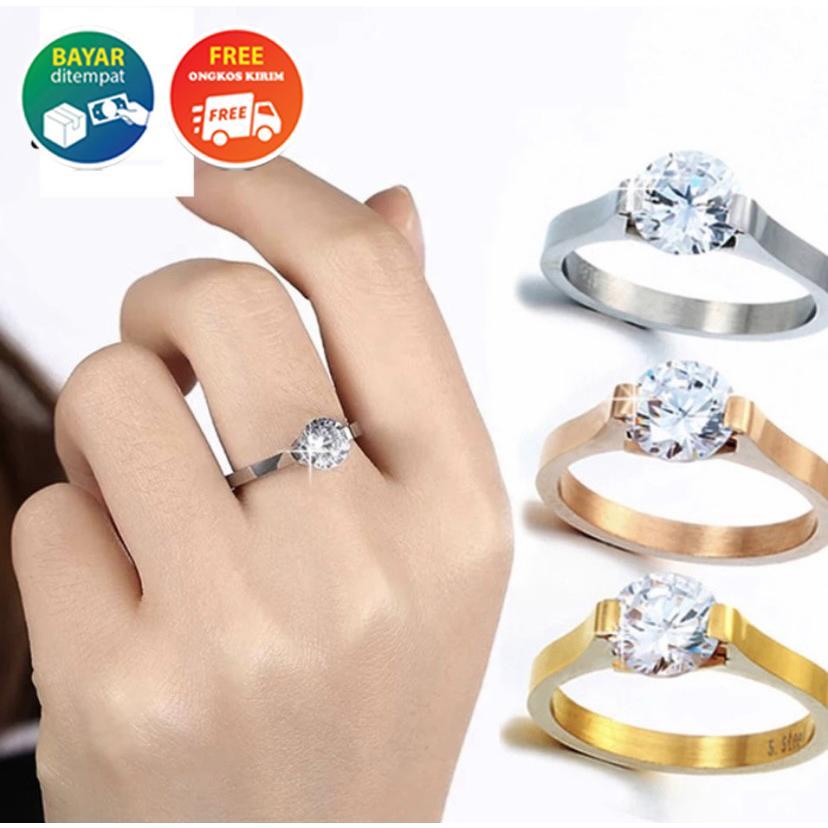 [Bayar di Tempat] Cincin Wanita Batu American Diamond Gold Silver Asli 100% Stainless Steel Titanium Cincin Titanium Import Cincin Titanium Pria Wanita Anti Karat Cincin Anti Karat