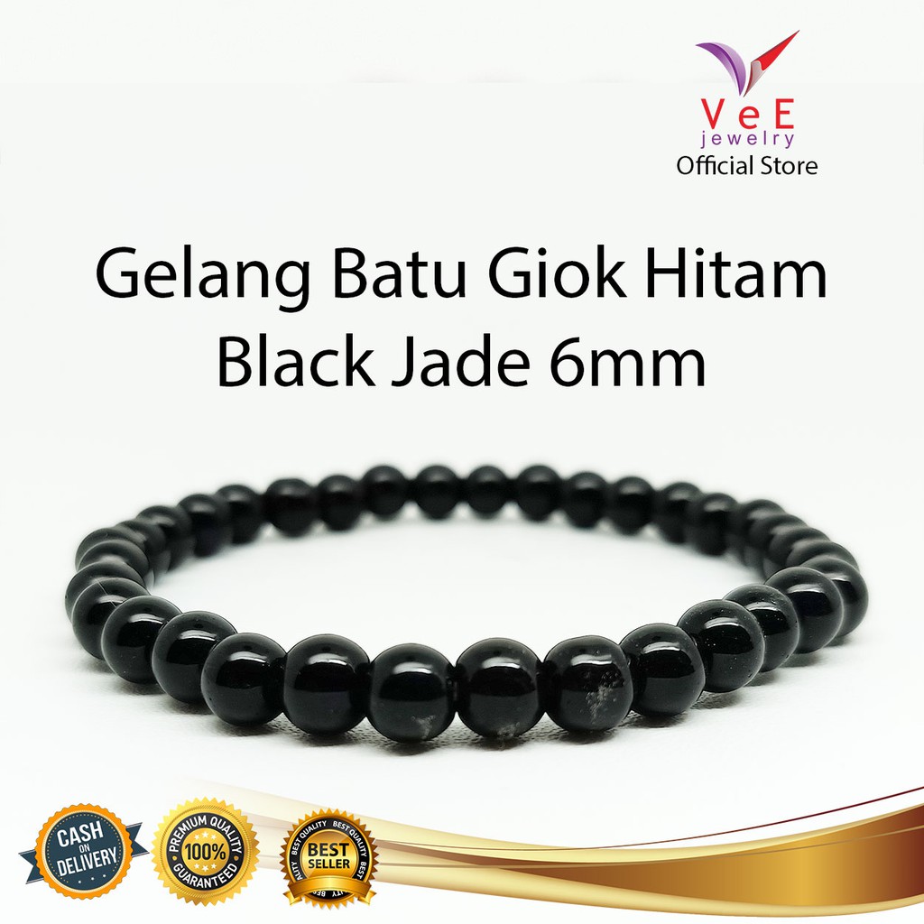 Gelang Batu Giok China Asli Hitam 6mm - VeE Gelang Pria Wanita Terapi Kesehatan