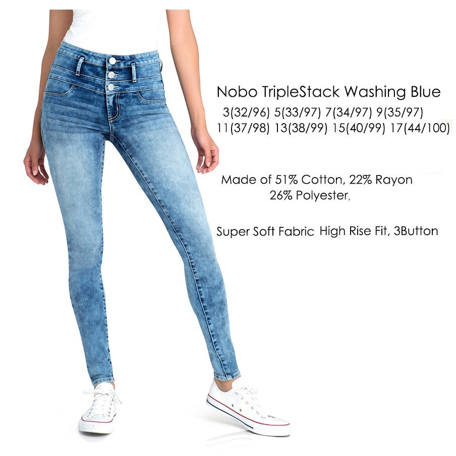 Jeans Wanita Highwaist NOBO triple stack Washing blue
