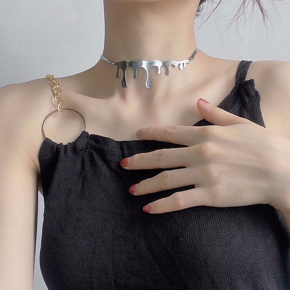 Needway  Party Gift Clavicle Chains Women Girls Fashion Jewelry Necklaces Minimalism Drop Shape Stainless Steel Elegant Cool Hip Hop Punk Choker/Multicolor