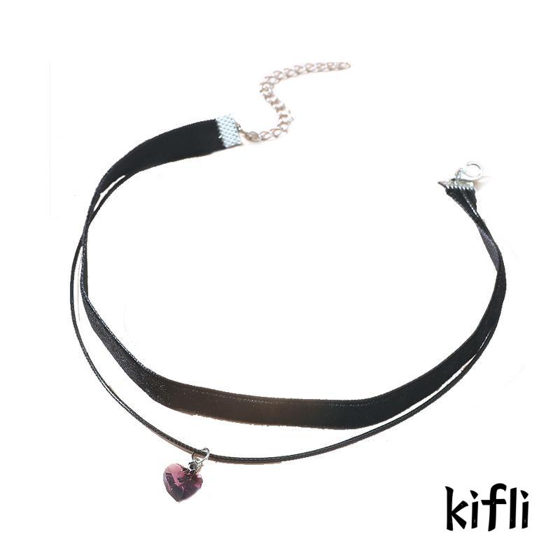 Kalung Choker Dua Lapis Adjustable Dengan Liontin Hati Gaya Retro Sexy Untuk Wanita (KD)