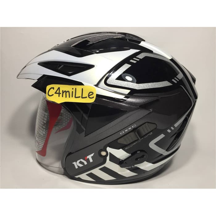 Untuk Anda HELM KYT SCORPION KING R MOTIF  7 BLACK WHITE PEARL DOUBLE VISOR HALF