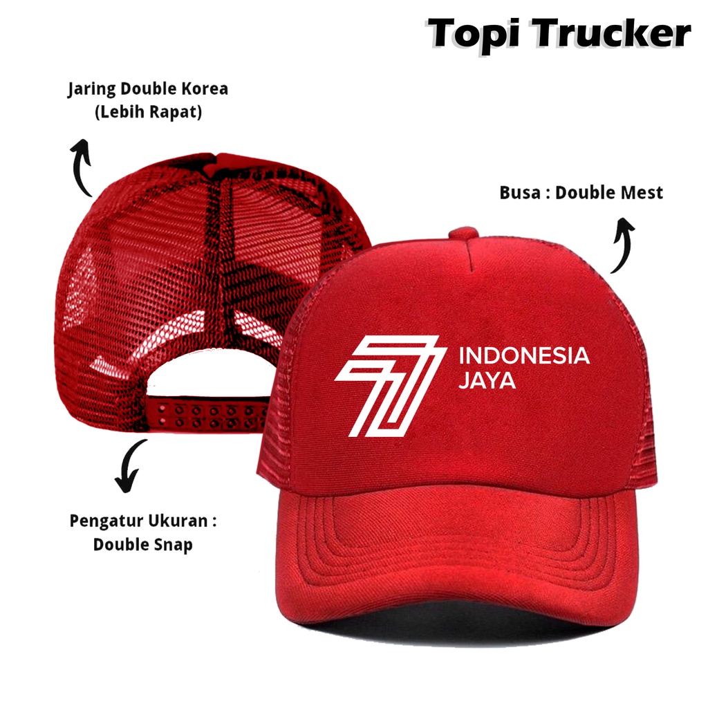 Topi Trucker Jaring Special Hari Kemerdekaan Indonesia . Dirgahayu RI ke 77 Indonesia Jaya Best Seller