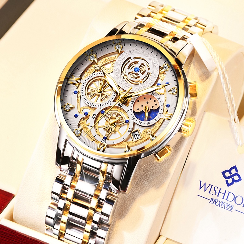 WISHDOIT Men Watch Top Luxury Brand Big Dial Sport Watches Mens Chronograph Quartz Wristwatch Date M