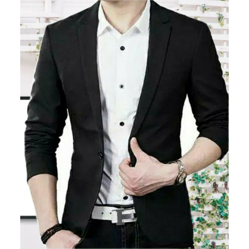 blazer formal hitam pria lengan panjang