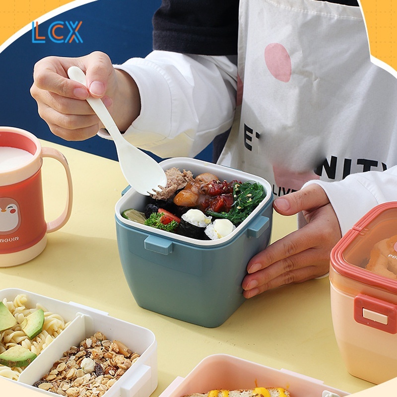 LCX Kotak Makan Lunch Box Anti Tumpah/Disegel Tempat Makanan Bekal Free Sendok