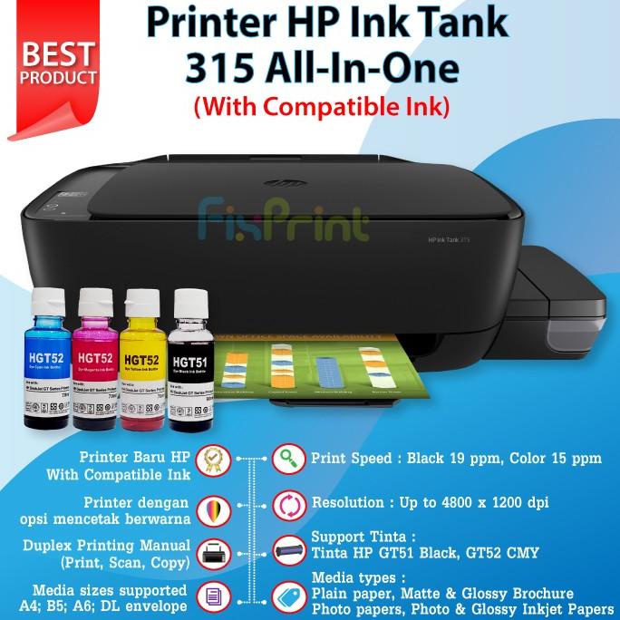 

Ink Tank Printer HP 315 All-in-One Print Scan Copy Pengganti GT5810