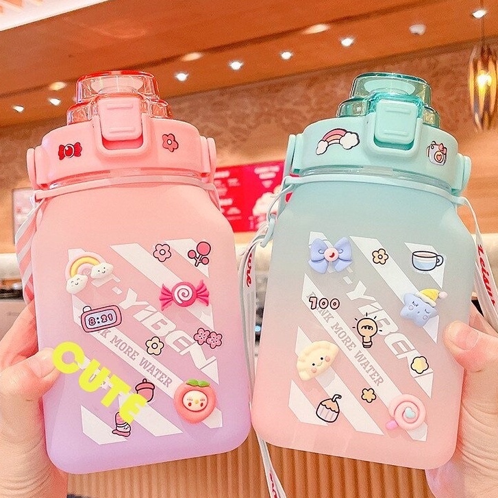 COD Botol Minum Jumbo 2 Liter Viral Motivational Water Bottle Motivasi 2000ml P09-Hijau Tosca-1500ml