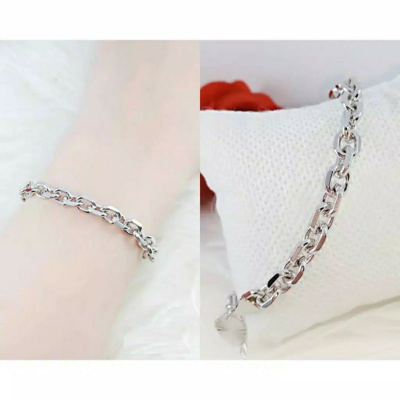 Gelang Rantai Silver Perak Gelang Rantai Polos Wanita Gelang Emas Putih