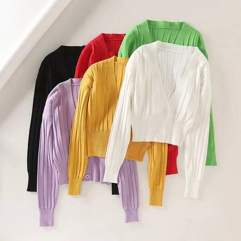 Crop Cardigan V Neck Rajut