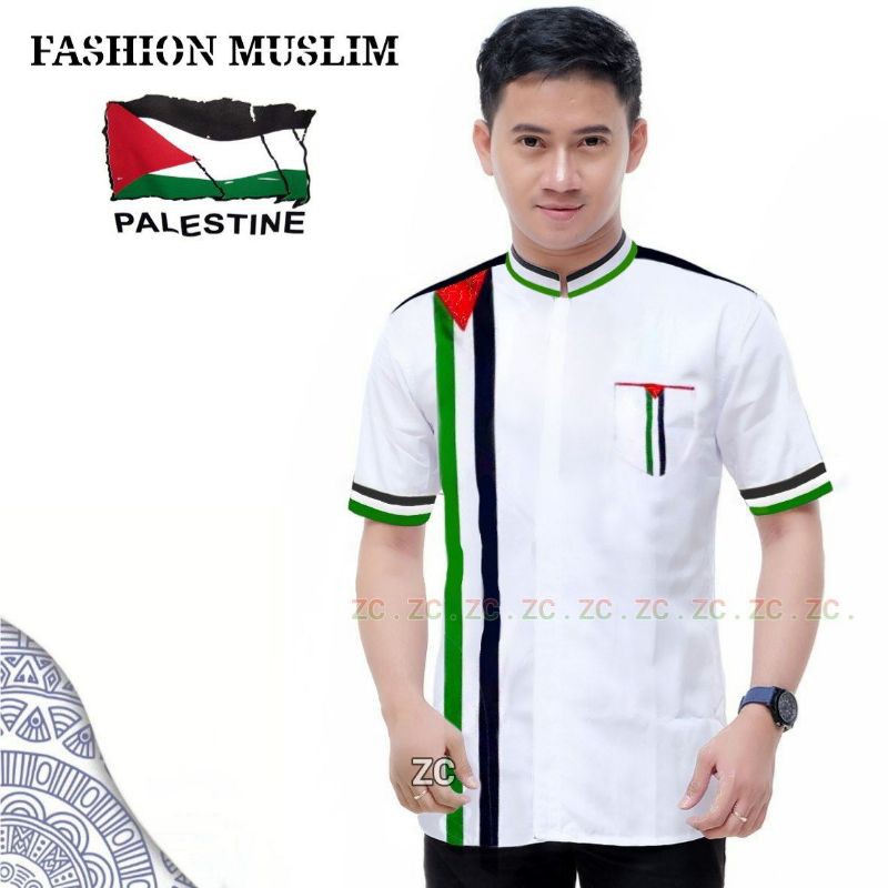 (Bisa COD) Kemeja Koko Lengan Pendek motif Palestina