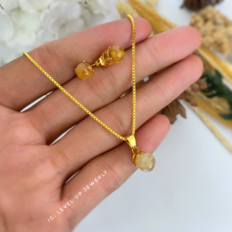 Set Perhiasan Rambut Sedana Asli | Sumpel | Kalung | Cincin | Bahan Tembaga Lapis Emas Hongkong | Ka