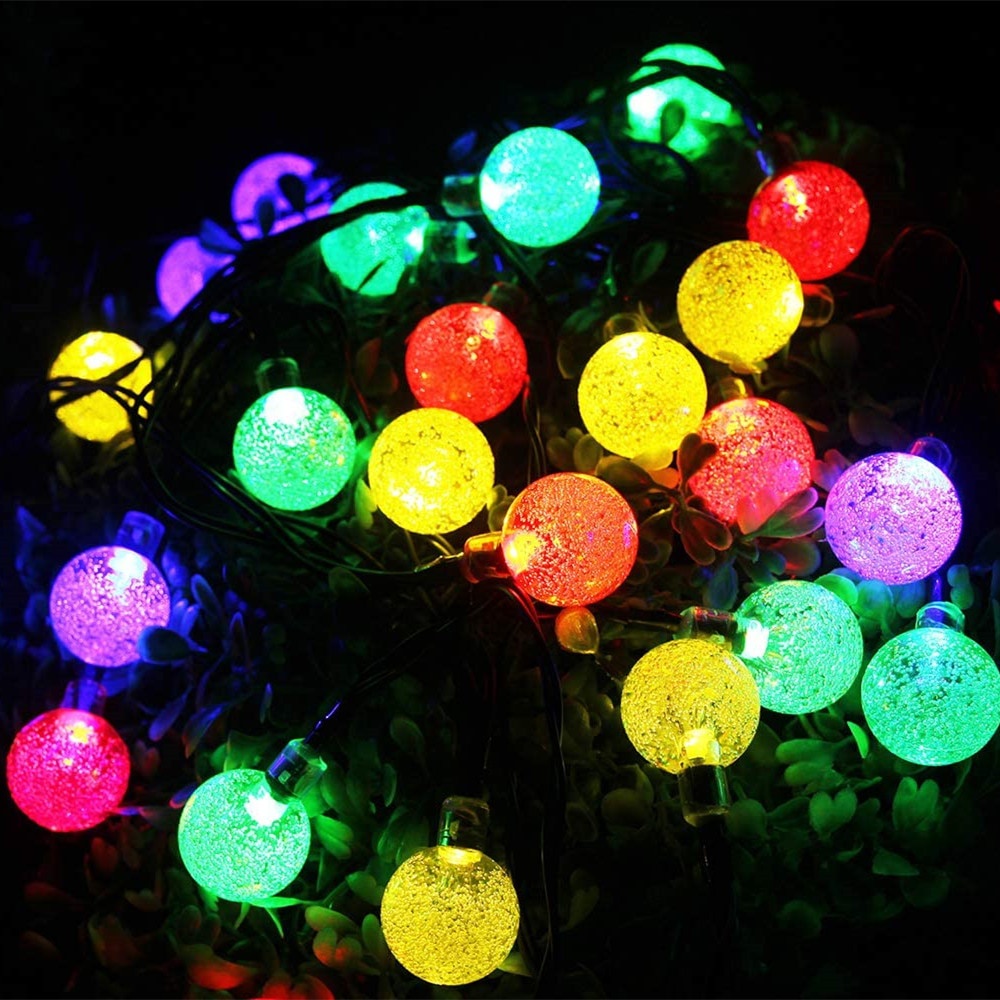 Lampu Hias Bola Kristal Lampu Hias Dekorasi Solar Panel 50 LED 7 Meter &amp; 30 LED 6.5M Lampu LED Tumblr Natal Hias Bulat Dekorasi Model Bola Kelereng Anggur Lampu Hias MALAM ROMANTIS tenaga matahari special Light String Ball String Lights Flash Christmas