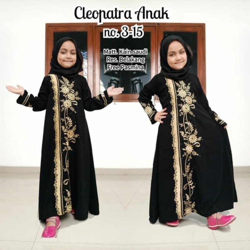 GAMIS SYARI ABAYA BORDIR CLEOPATRA AF ANAK BONUS PASMINA