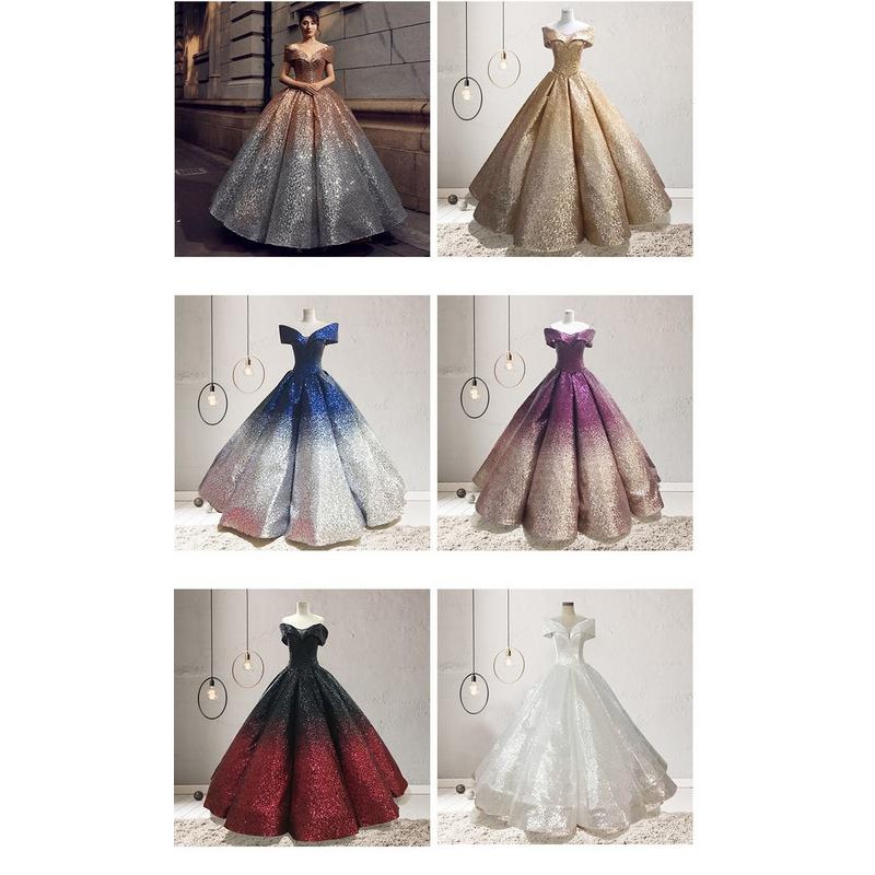 Gaun Pengantin 1902017 Emas Biru Ungu Merah Putih Sabrina Wedding Gown