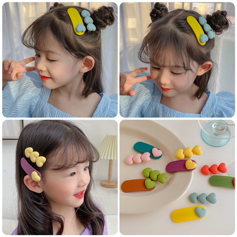 2pcs / Set Jepit Rambut Bentuk Kartun Hati Bintang Warna Permen Untuk Anak Perempuan