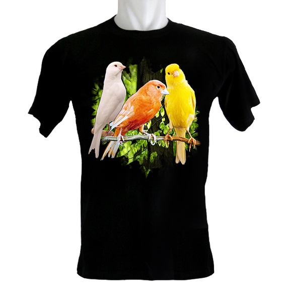 Indoshirt - Kaos Burung Kenari Orange Kuning Putih - Bahan Katun - Kerah O - Ukuran 3XS sampai denga