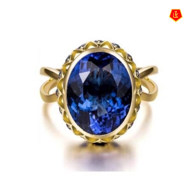 [Ready Stock]Elegant Graceful Gold Inlaid Sapphire Ring