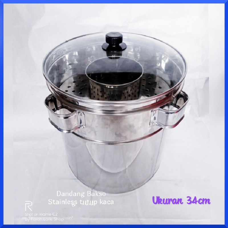 Dandang Bakso stainless Tutup Kaca Ukuran 34cm