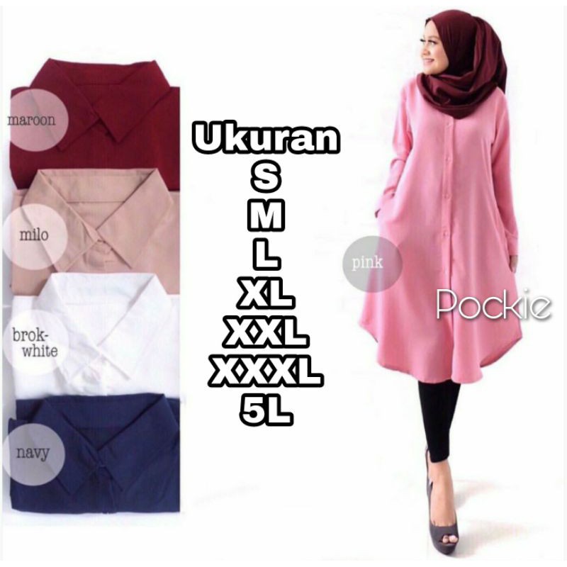 Tunik Pockie Big Size Ukuran Size S M L XL 2XL 3XL 4XL XXL XXXL  XXXXL 2L 3L 4L 5L  Tunik Wanita Jumbo Big Size Over Size