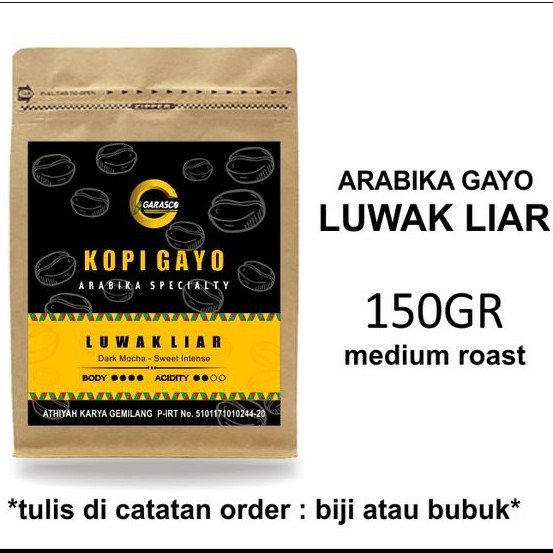 

Kopi Gayo Arabica Luwak Liar Biji Bubuk Garasco Coffee