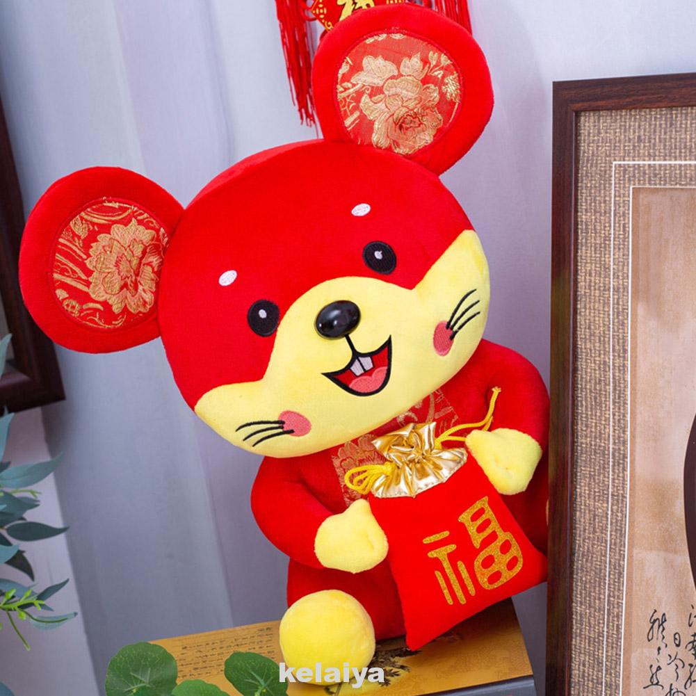 Mainan Maskot Hewan Zodiak Tikus Bahan Plush Warna Merah Mainan Maskot Hewan Zodiak Tikus Bahan Plush Warna Merah